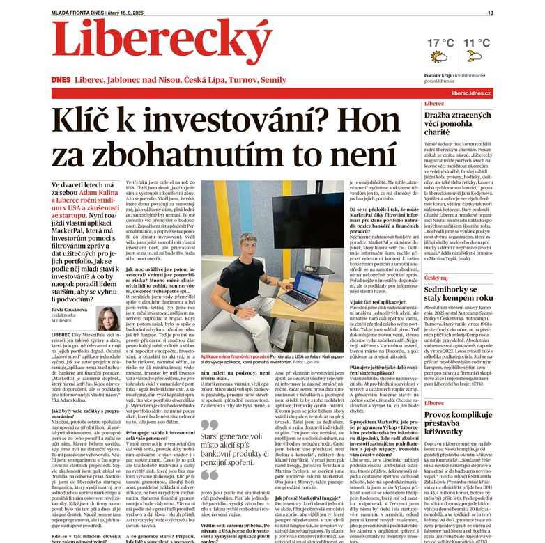 Rozhovor s Adamem Kalinou v MF DNES